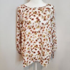 Papermoon Womens Large Cream Lari Blouse Warm tone Floral Rear Zip Scoop Neck